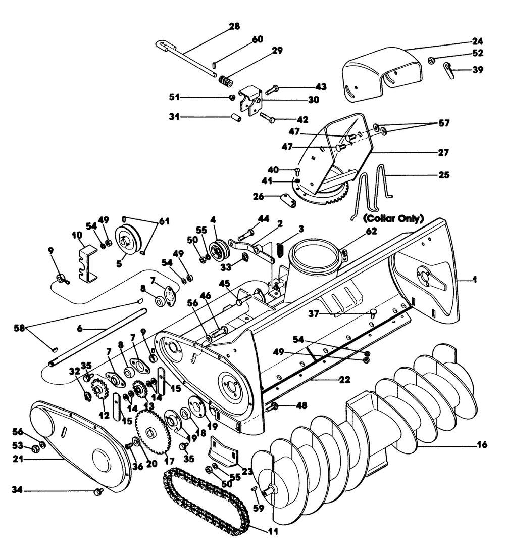 Collector Housing 1 Diagram and Parts List for 62542C (G00000001-G99999999)(1988) Lawn Boy Lawn Tractor